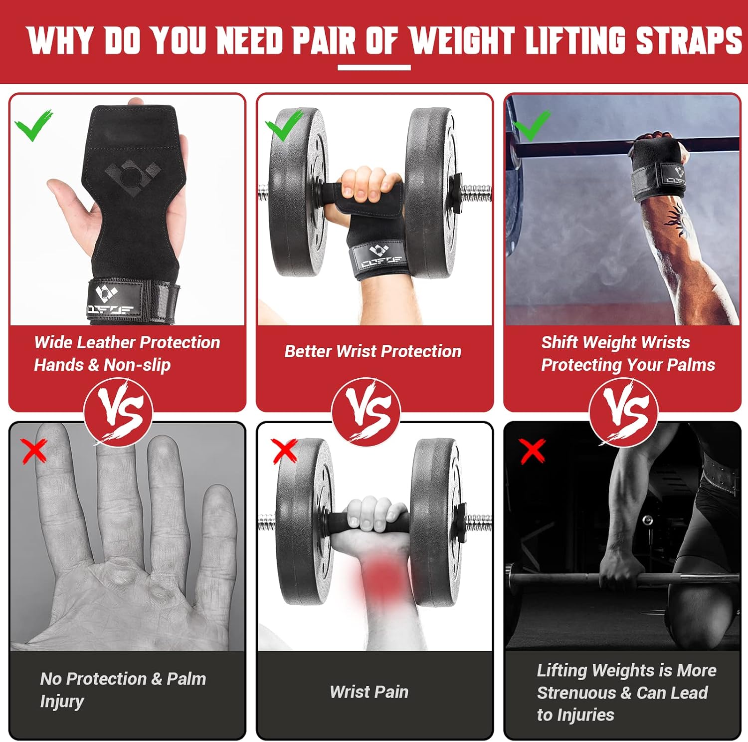 Weight Lifting Wrist Strap, Double-Layer Leather for Deadlift Powerlifting