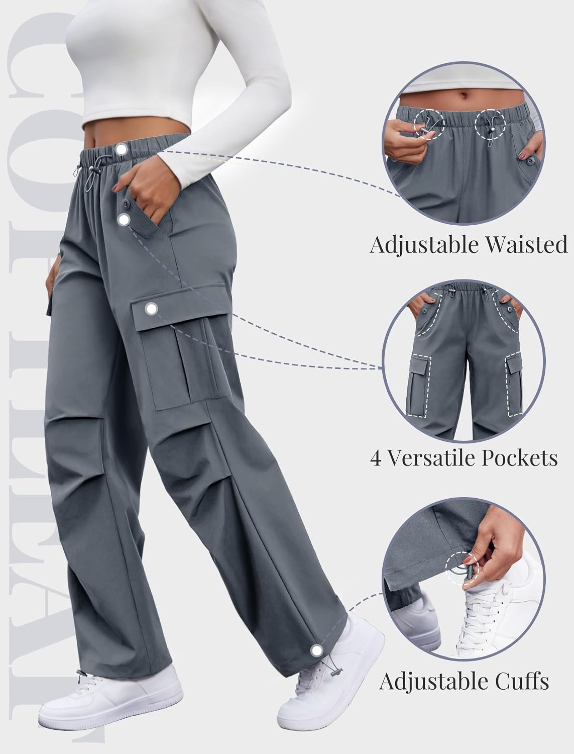 COPYLEAF Cargo Pants Women Parachute Baggy Hiking Pants with Pockets Travel