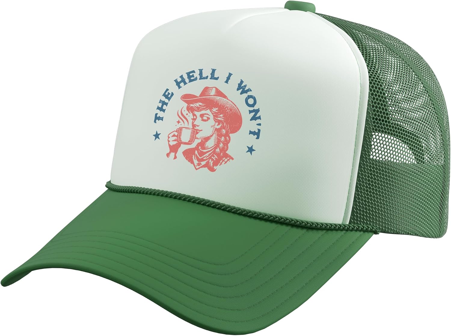 The Hell I Won't Cowboy Hat Country Vintage Coffee Cowgirl Trucker Hat with Adjustable Mesh Back