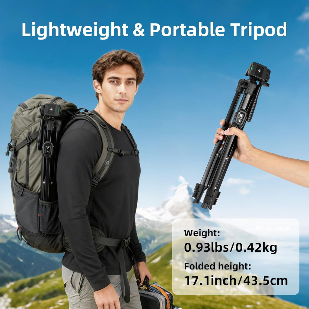 Fotopro Camera Tripod, 51'' Lightweight Portable Travel Tripods for Camera and Phone with 3-Way Head Remote Control Cellphone Holder Travel Bag, Aluminum Phone Tripod Stand for Recording LiveStreaming