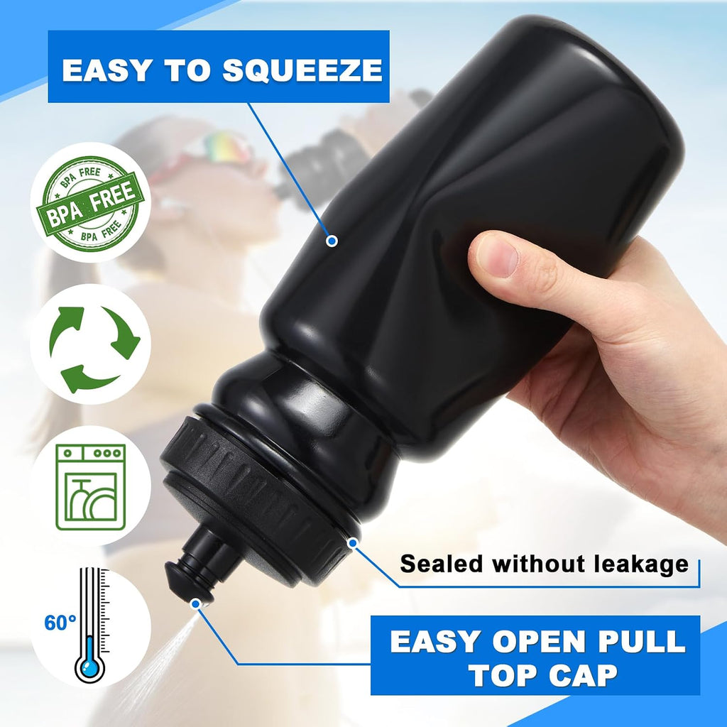 Suclain Squeeze Water Bottles with Carrier, 28 Pcs, Black