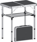 Folding Camping Table, 2 FT Folding Portable Camping Table, Outdoor&Indoor Picnic Table with 3 Adjustable Height Max 27.1",Lightweight Aluminum Camping Tables, Car Camping Essentials-Black