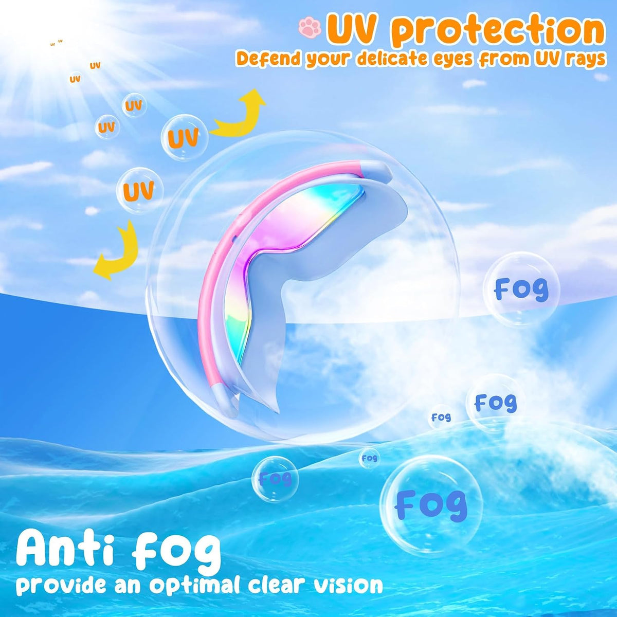 COOLOO 2 Pack Kids Goggles 4-16, Wide View No Leaking Kids Swim Goggles