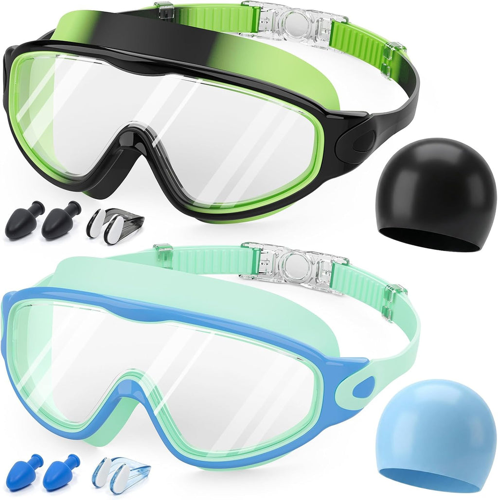 Kids Swim Goggles 2 Pack, Anti Fog No Leak UV Protection Ages 4-15