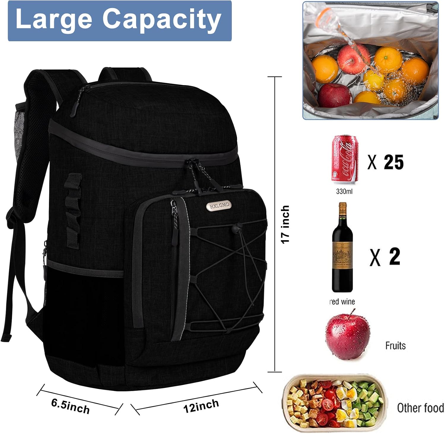 HXLGMD Backpack Coolers Insulated Leak Proof 30 Cans, Soft Sided Insulated Cooler Bags Ice Chest Backpack for Beach Travel Camping, with Reusable Ice Packs