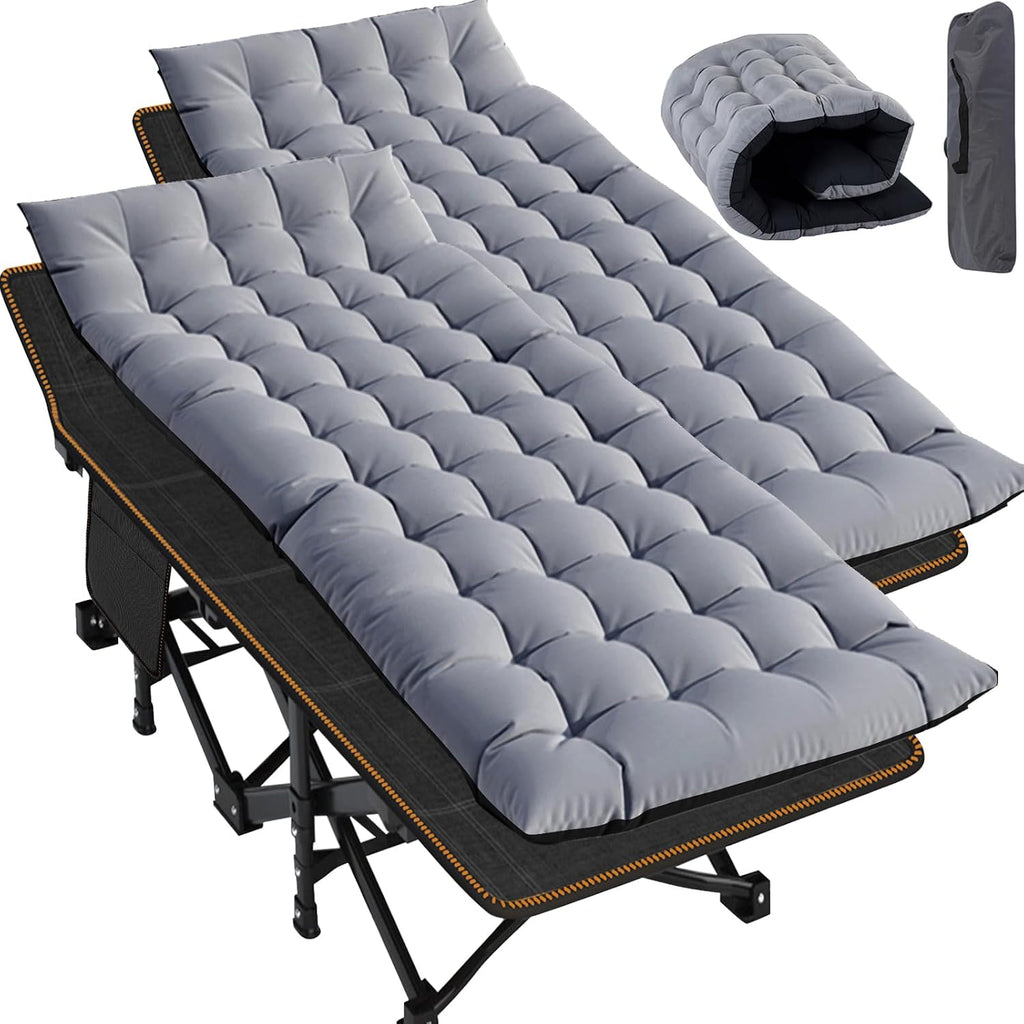 Slsy 2 Pack Folding Camping Cot for Adults with Mattress & Carry Bag