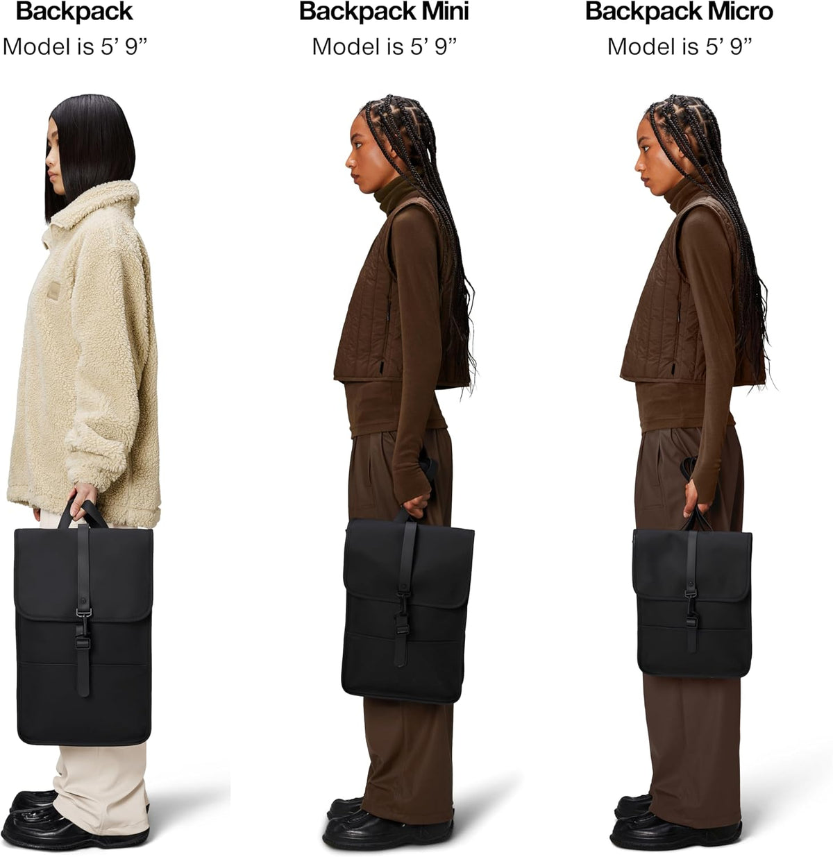 RAINS Backpack Mini, Black Waterproof Laptop Bag for Women and Men, Small