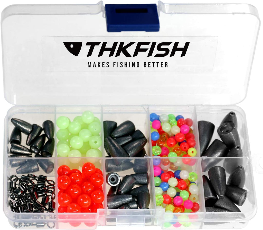 THKFISH Texas and Carolina Fishing Rig Bass Fishing Bullet-Weights for Fishing Sinkers Hooks Rolling Barrel Fishing Swivels Beads Rings Fishing Tackle Kit 35pcs/339pcs/389pcs