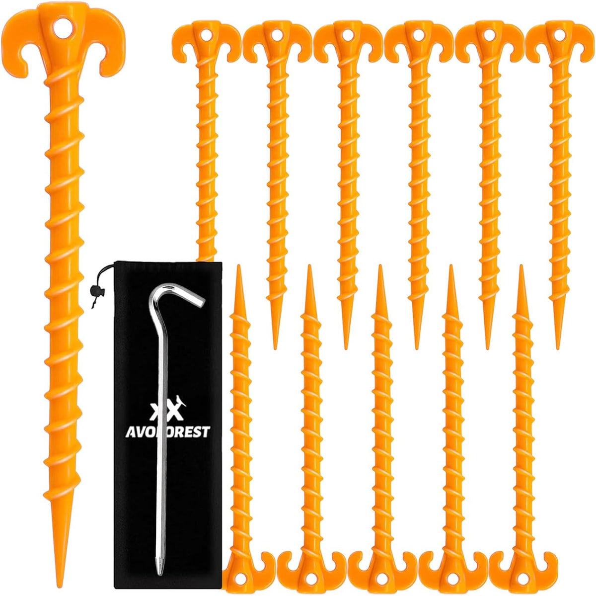 AOVFOREST 20 Pack Screw in Tent Stakes Heavy Duty, 8 Inch Ground Anchors Screw in, Metal Threaded Camping Stakes with Hex Head Driver, Shatterproof Large Head Pegs for Canopies,Inflatables,Tents