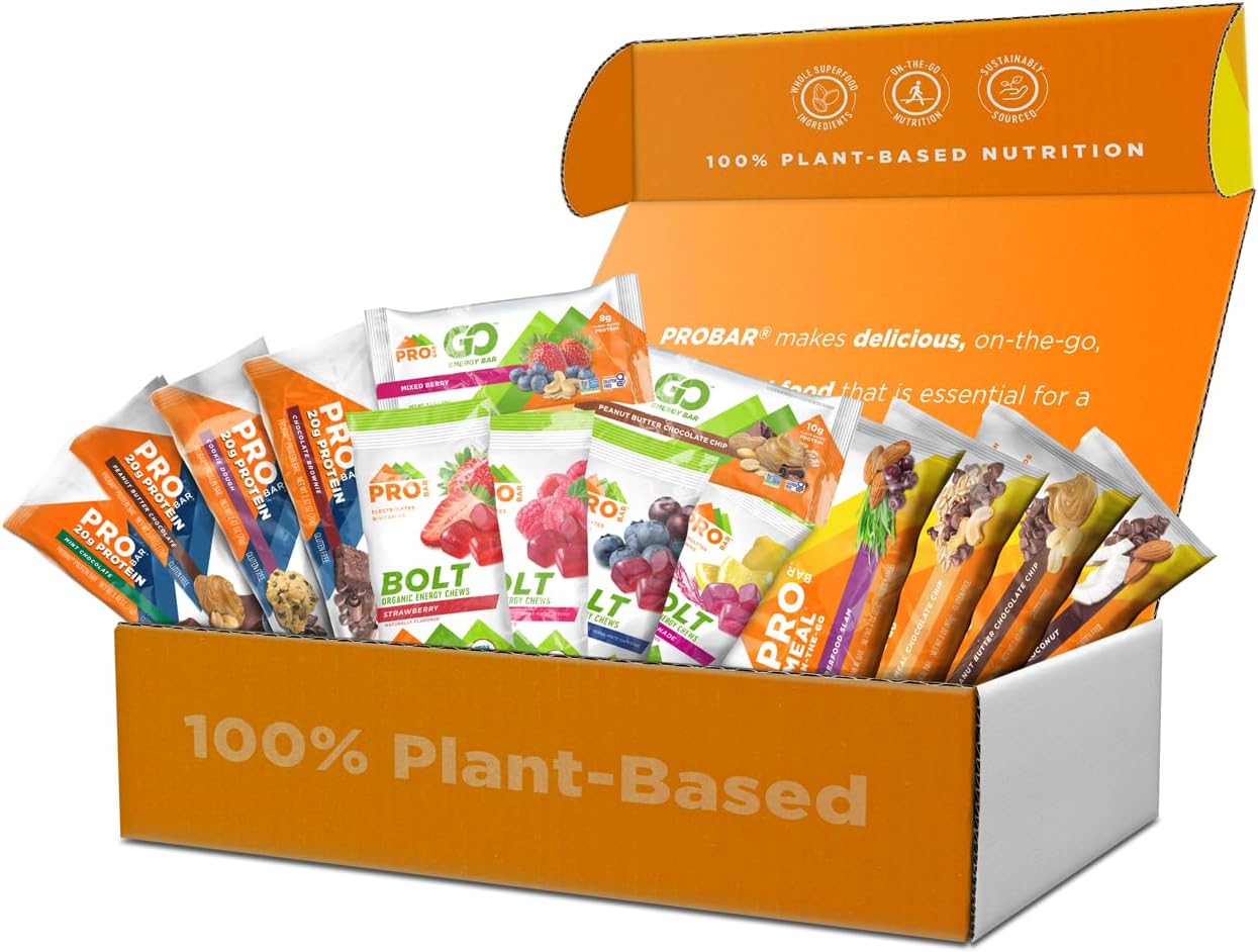 PROBAR Starter Pack Variety Box – Meal Replacement Bars, Protein Bars, Energy Chews & Energy Bars, Plant Based & Gluten Free Snack Variety for Energy, Recovery & Everyday Fuel, Flavors May Vary, 14 Count