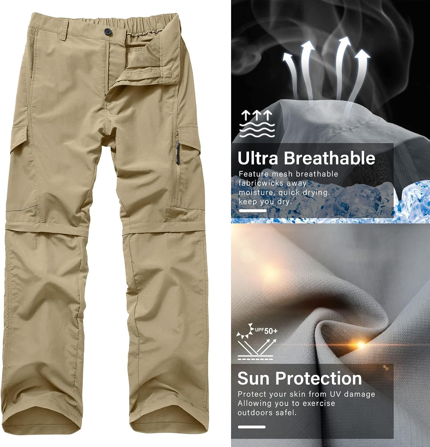 linlon Boy Scout Pants Hiking Mens Convertible Zip Off Safari Fishing