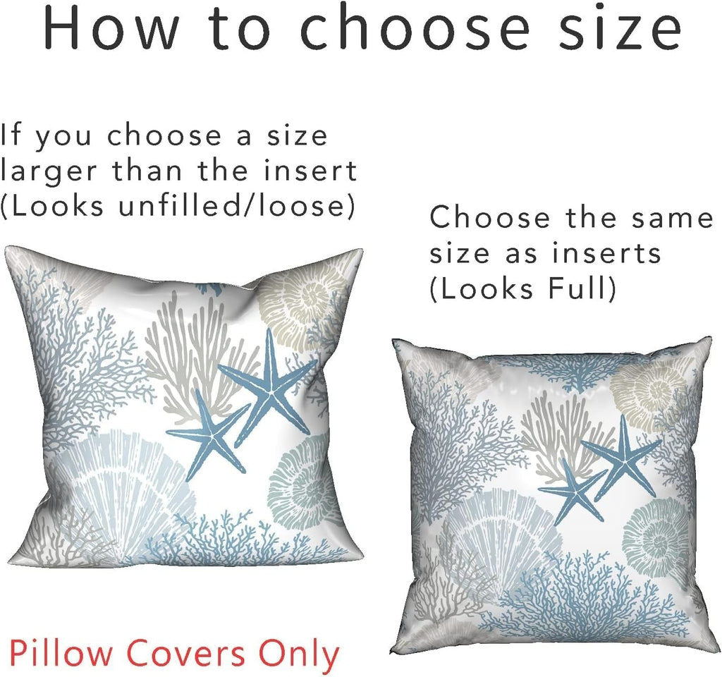 Tritard Coastal Pillow Covers Set of 2, 18x18, Blue
