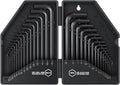 Reniteco 30 PCS Hex Head Key Allen Wrench Tool Set Organizer Kit Alloy Steel L Shape Black Metric (0.7-10 mm) SAE (0.028"-3/8") Standard In Storage Case Long Short Arm