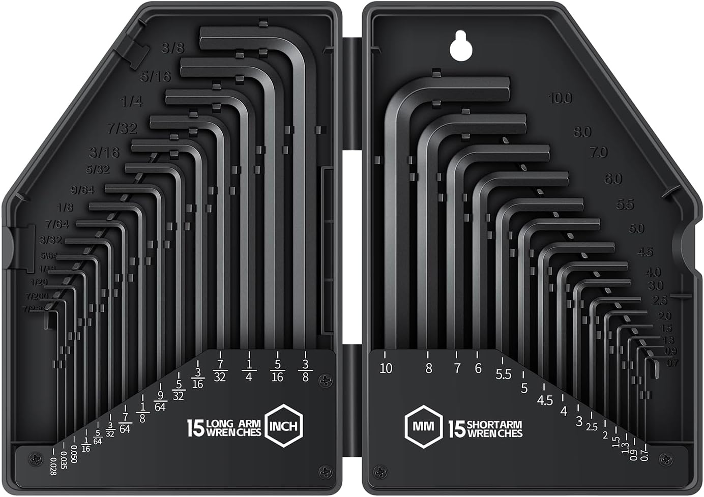 Reniteco 30 PCS Hex Head Key Allen Wrench Tool Set Organizer Kit Alloy Steel L Shape Black Metric (0.7-10 mm) SAE (0.028"-3/8") Standard In Storage Case Long Short Arm