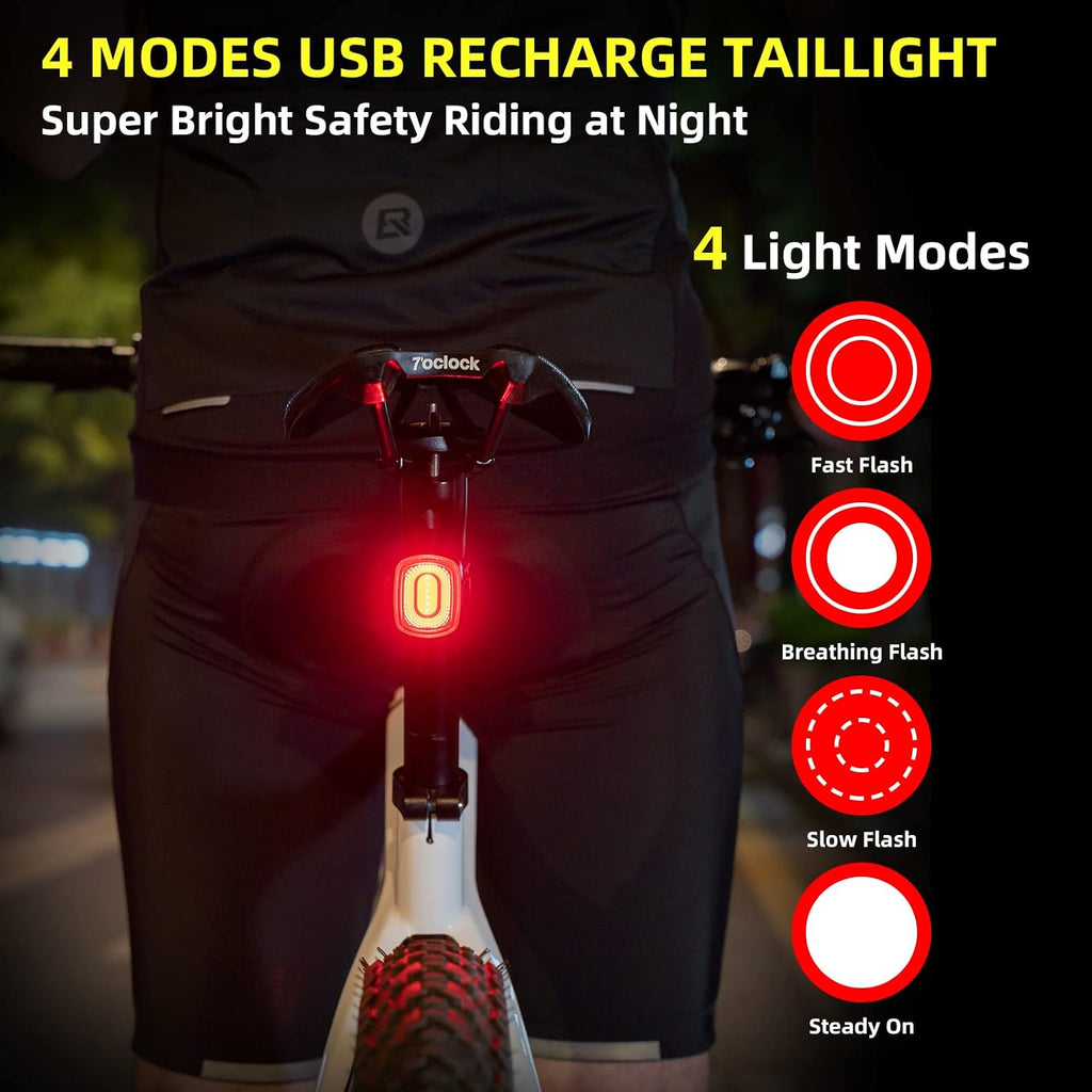 ROCKBROS Smart Bike Tail Light Brake Sensing USB Rechargeable Rear Light