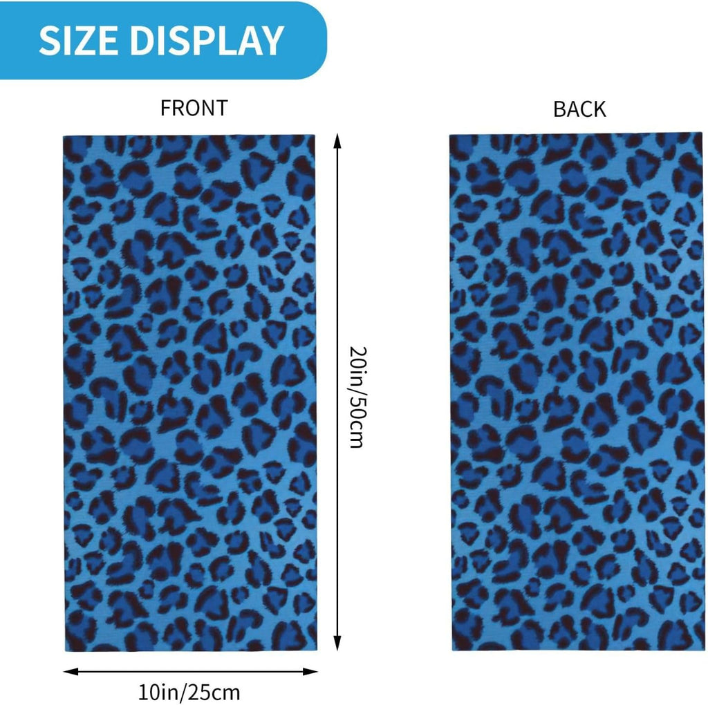 Neck Gaiter Blue Polyester Leopard Print Seamless Breathable Face Mask for Outdoor Sports, Unisex
