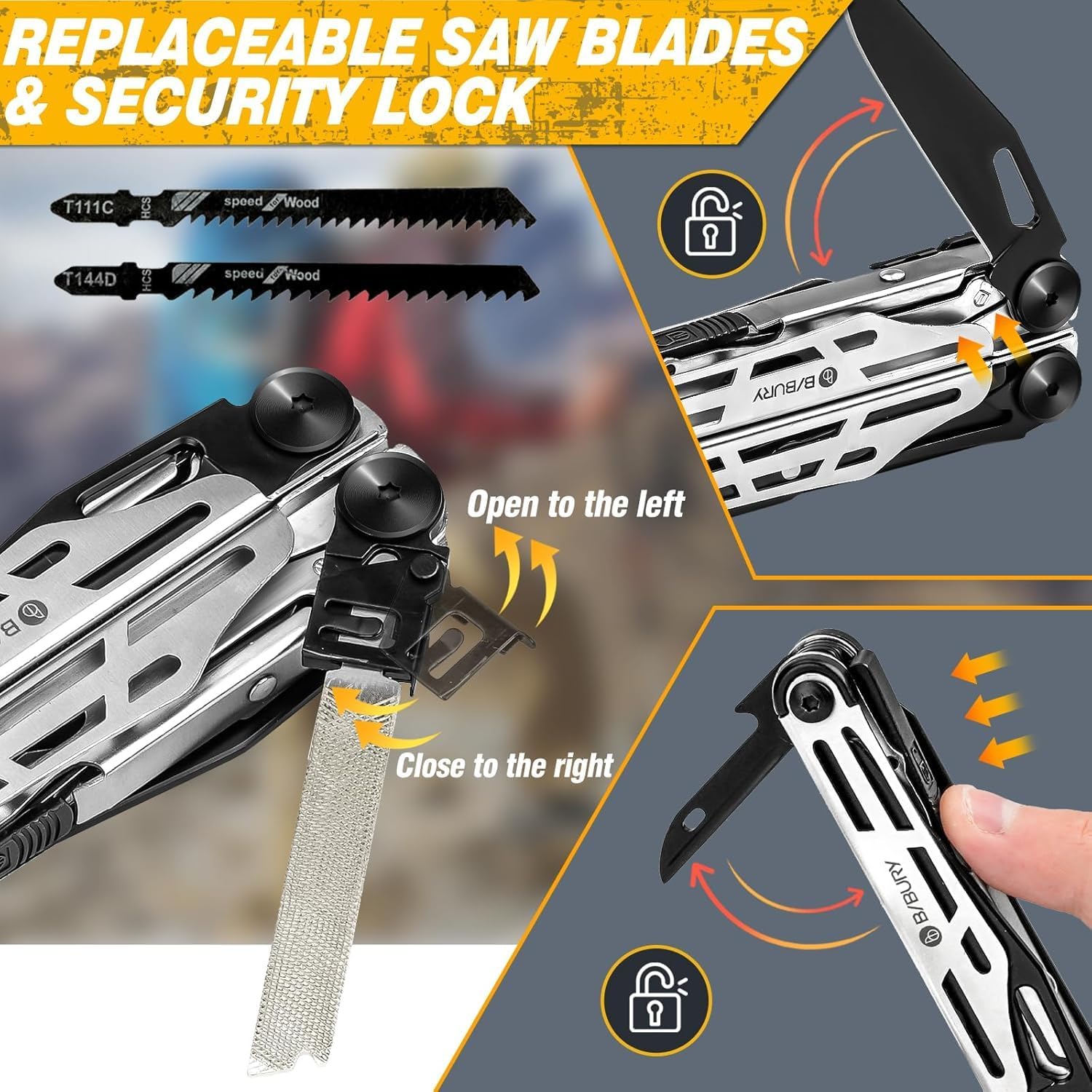 BIBURY 31-in-1 Multitool Pliers Pro BI2045,EDC Pocket Knife & Scissors