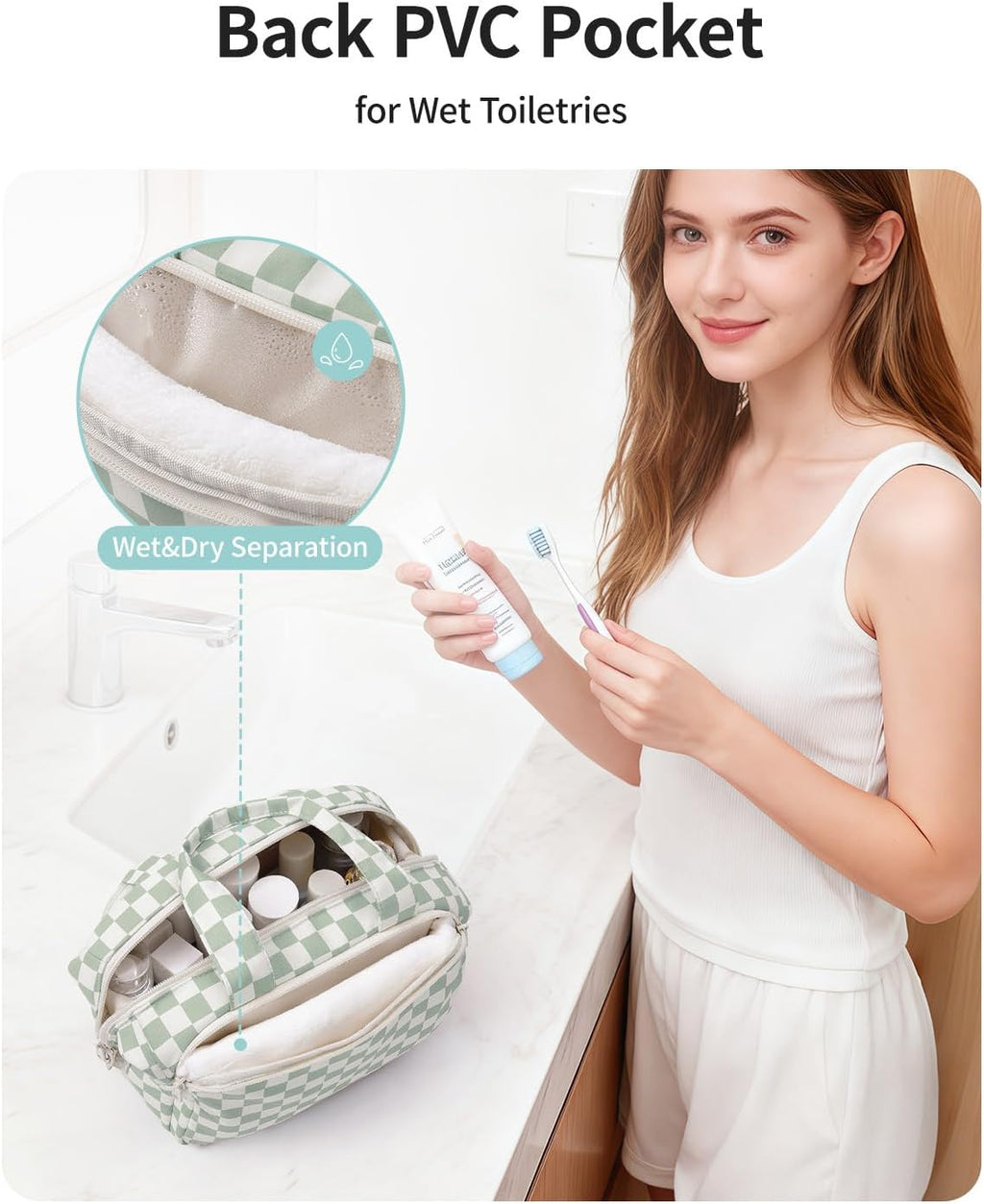 Narwey Travel Toiletry Bag for Women, Large Makeup Cosmetic Organizer Bag