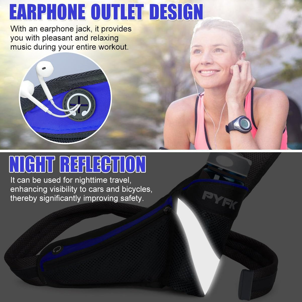 PYFK Running Belt Hydration Waist Pack with Water Bottle Holder for Men Women Waist Pouch Fanny Bag Reflective