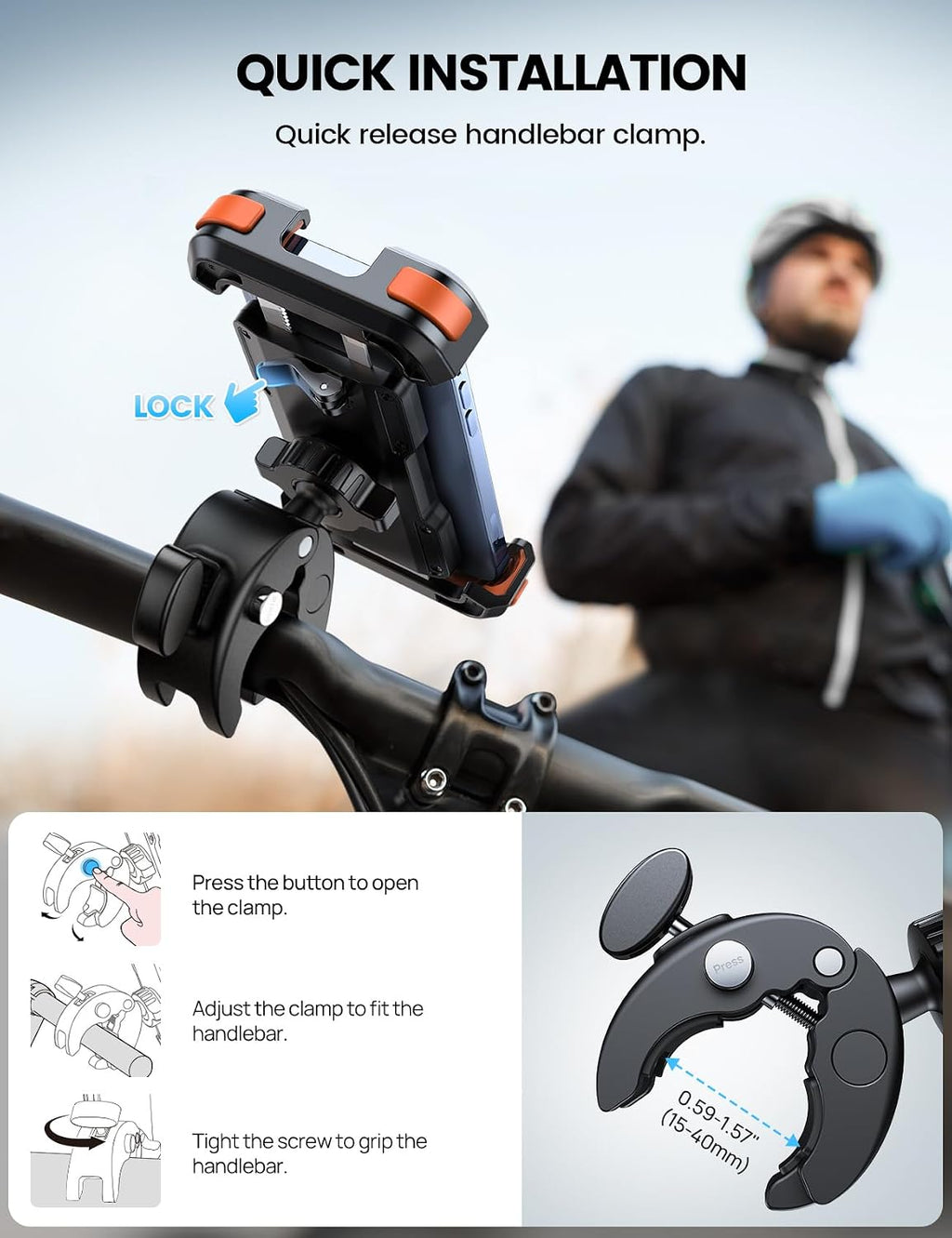 Lamicall Motorcycle Bike Phone Holder with Upgrade Quick Install Bar Clip