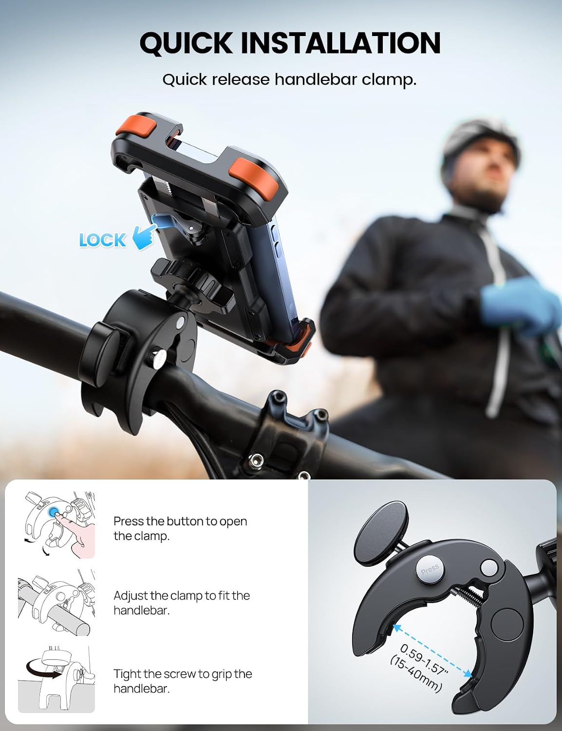 Lamicall Motorcycle Bike Phone Holder with Upgrade Quick Install Bar Clip