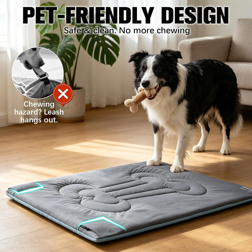 EXPAWLORER Outdoor Travel Dog Bed, Portable Waterproof Reversible Camping Durable Dog Pad, Easy to Roll Up with Buckle Large Washable Pet Mat for Medium Large Dogs Puppy Cats Sleeping Outside 35"x51"