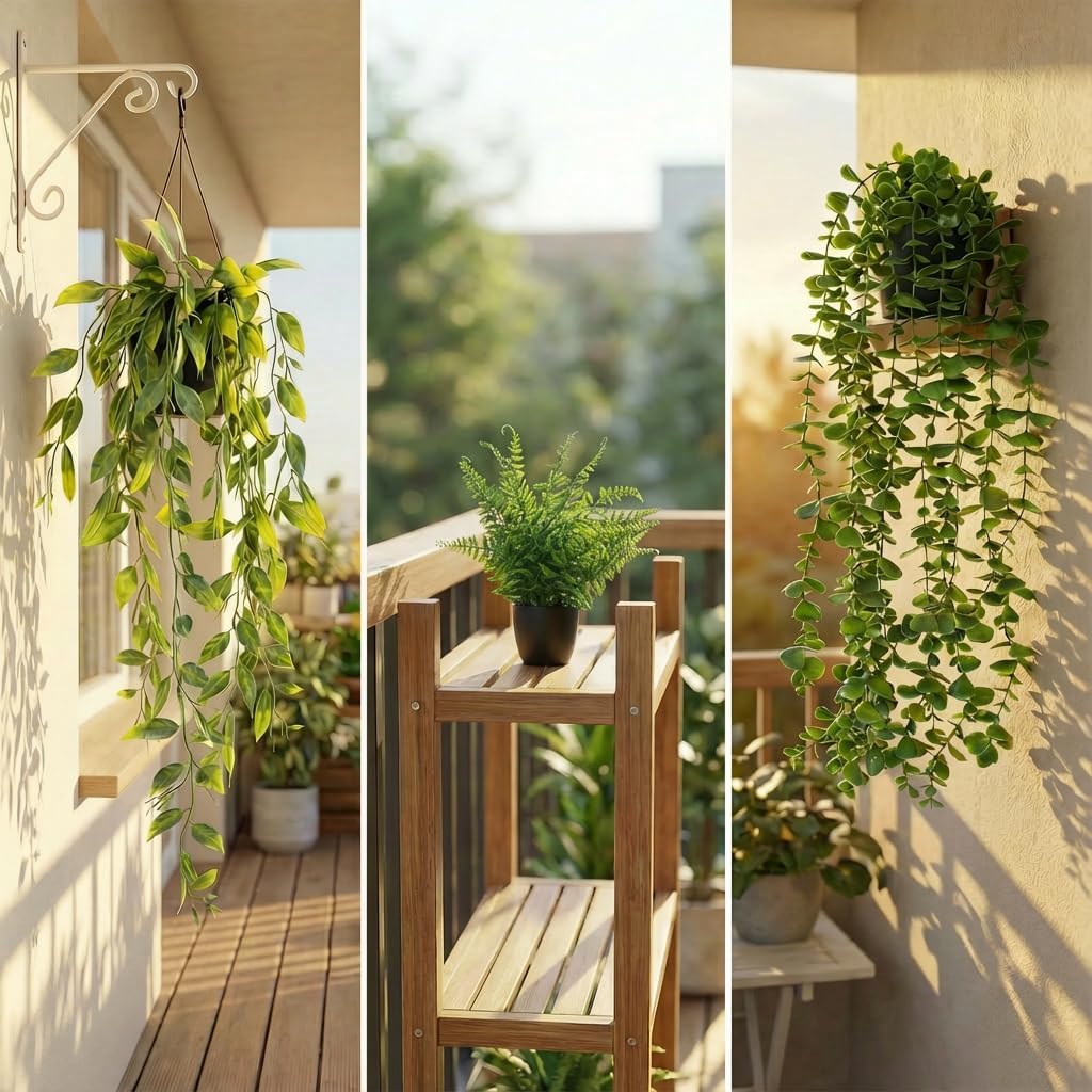 5 Pack Fake Plants - Artificial Hanging Plants & Small Potted Faux Eucalyptus Fern Ivy, UV Resistant Maintenance-Free, for Shelf Wall Desk Home Office Bathroom Indoor Outdoor Decor