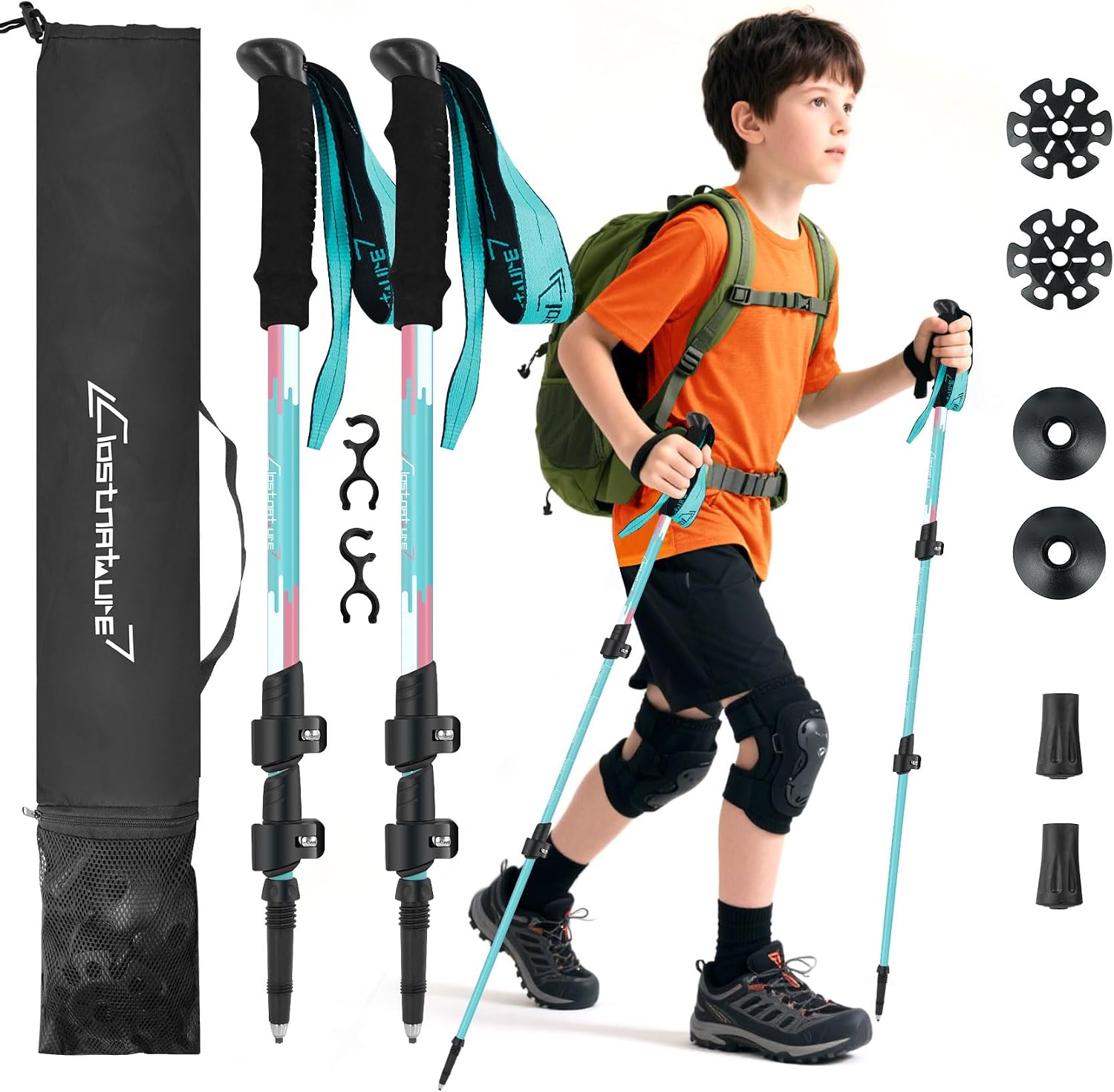 Clostnature Kids Trekking Poles for Hiking, 2 Pack Children Walking Sticks | Aluminum, Quick-Adjust, Telescopic, Ultralight, Compact, Retractable, Collapsible, Non-slip EVA Foam Grip, Ergonomic Grip