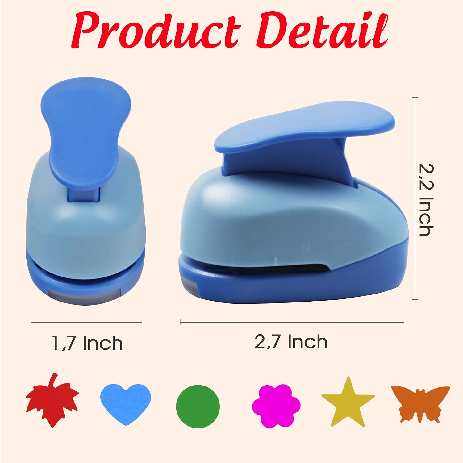 ECOHU Set 6 Craft Hole Punch 1-inch, Craft Punchers - Heart, Circle, Star, Butterfly, Maple Leaf, Flower Paper Punch Sets for Crafting & DIY Projects. (Set 6)