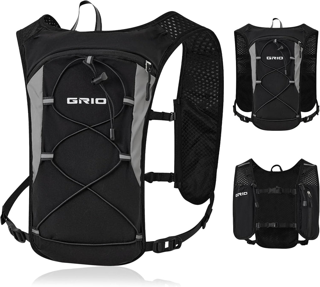 GRIO Hydration Running Vest for Women Men, Water Backpack for Hiking ,with 1.5L Water Bladder, Lightweight Breathable Reflective Hydration Pack for Marathon, Trail, Hiking, Cycling