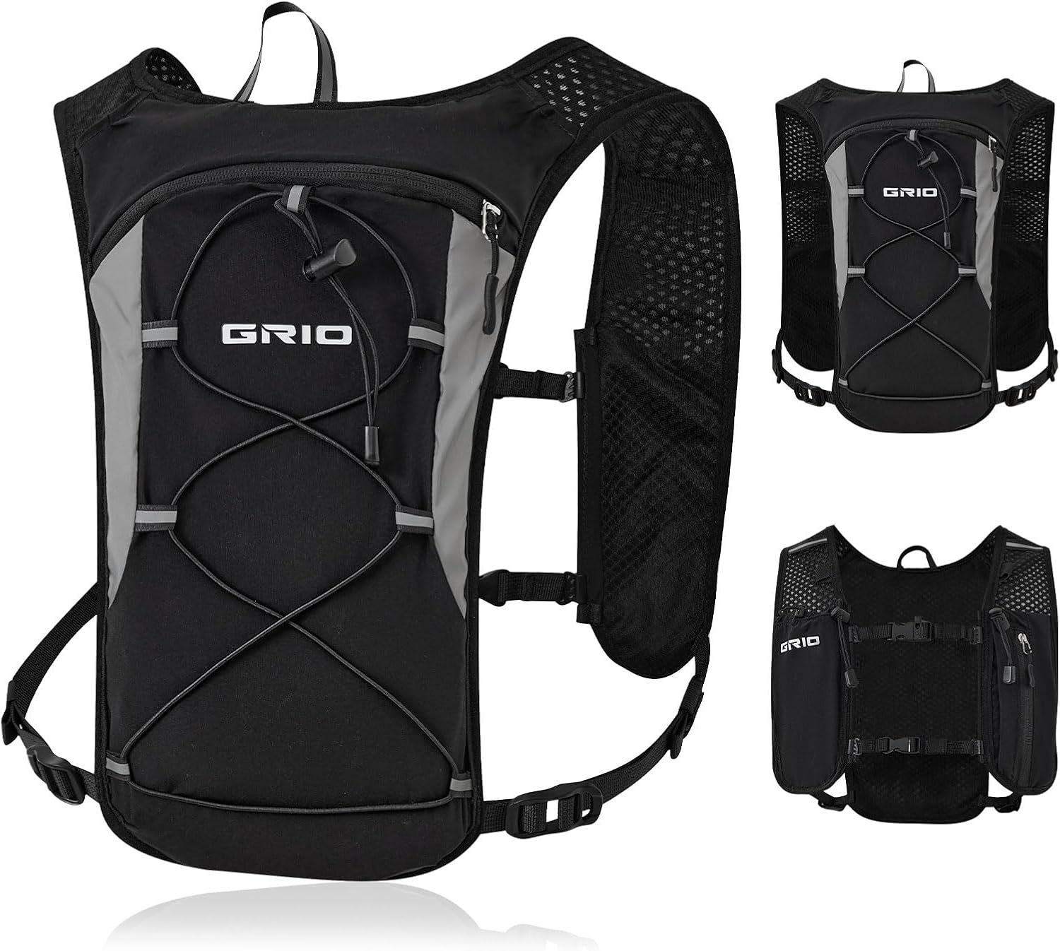 GRIO Hydration Running Vest for Women Men, Water Backpack for Hiking ,with 1.5L Water Bladder, Lightweight Breathable Reflective Hydration Pack for Marathon, Trail, Hiking, Cycling