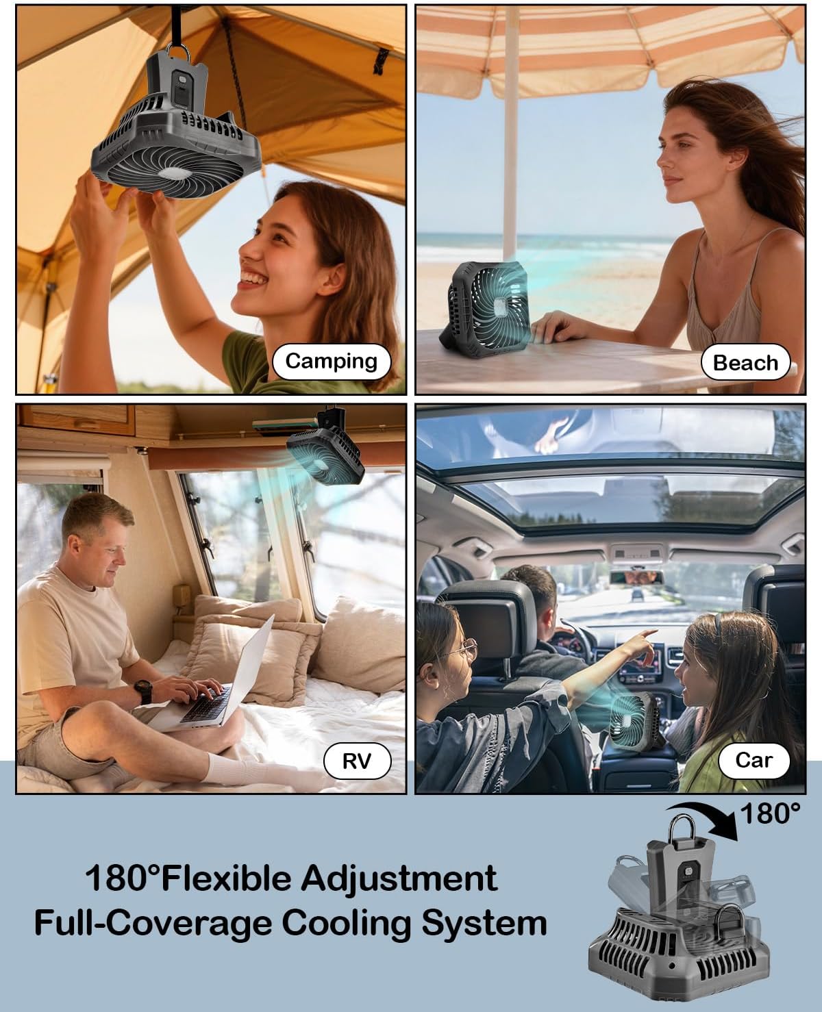 Odoland Portable Camping Fan with LED Lantern, 40H Rechargeable Battery Fan