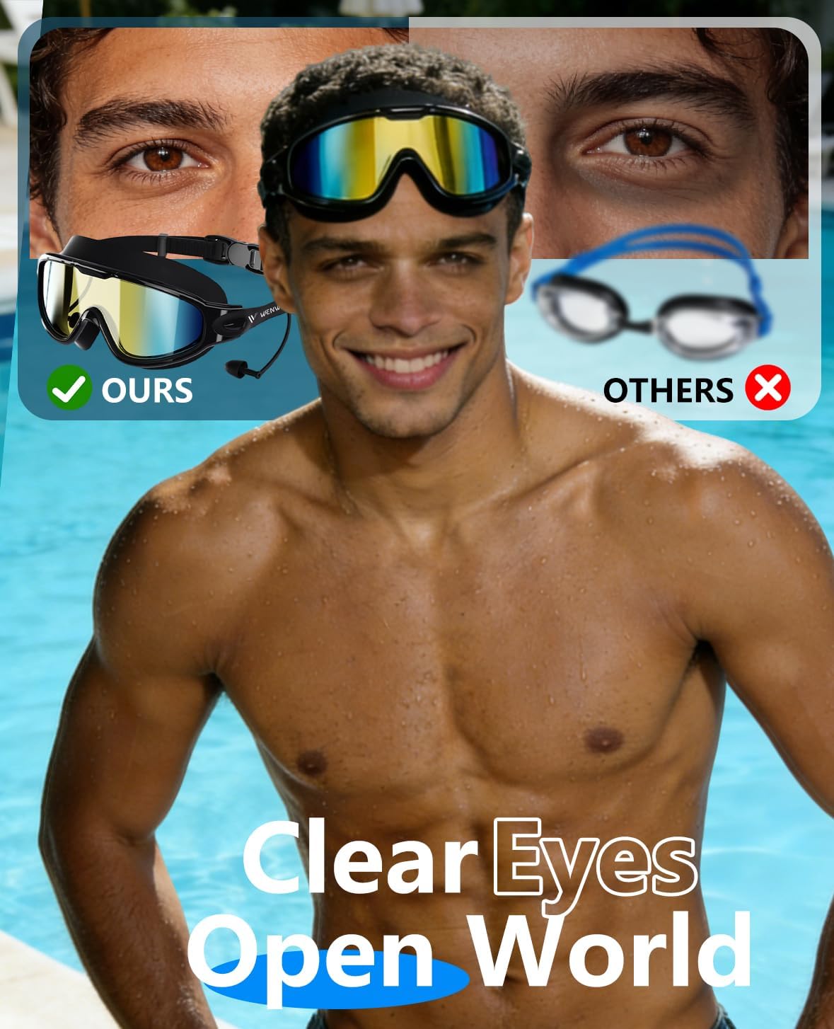 Adult Swim Goggles, 2 Pack Anti-Fog Waterproof HD UV Protection Large Rim Swimming Goggles