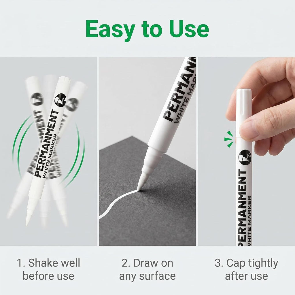 9Pcs White Acrylic Paint Brush Pens Christmas Decorations Permanent Marker Painting Coloring Pens Art Marker for Clothes Tire Wood Rocks Metal Canvas Plastic Ceramic Glass Scrapbook for Adults