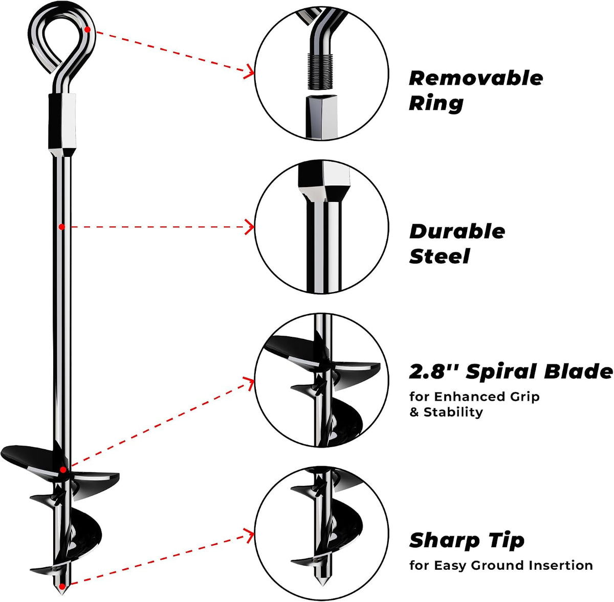 2pcs 15'' Ground Anchors Screw in Tent Stakes - Heavy Duty Earth Anchors