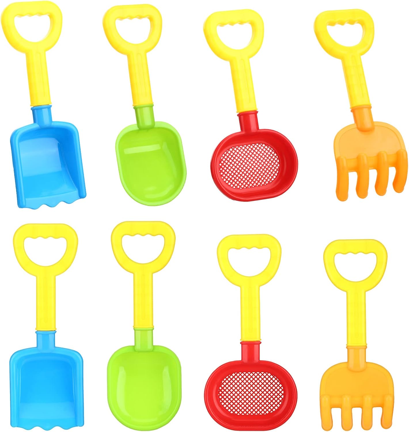 Skylety 8 Pcs Sand Shovels for Kids Beach Toys Plastic Rake Sifter,None | 4 Tool Styles for Sandbox Play, Plastic with Hanging Holes, Lightweight Summer Outdoor, Portable Travel Beach Essentials