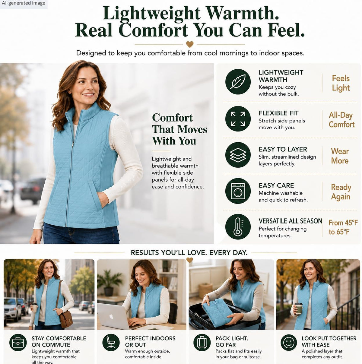 Bienzoe Womens Lightweight Quilted Vest: Warm Daily Layer