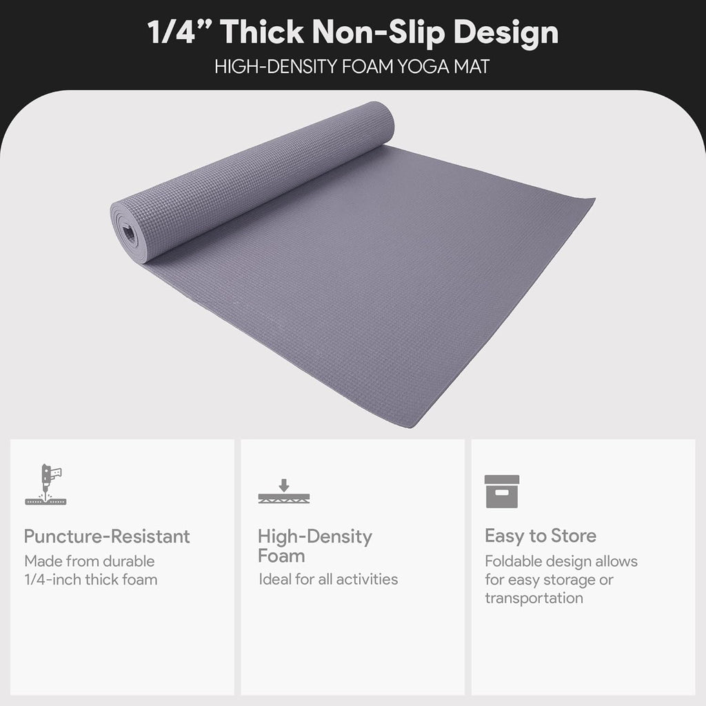 Fitvids All Purpose 1/4-Inch High Density Anti-Tear Exercise Yoga Mat with Carrying Strap with Optional Yoga Blocks, Multiple Colors