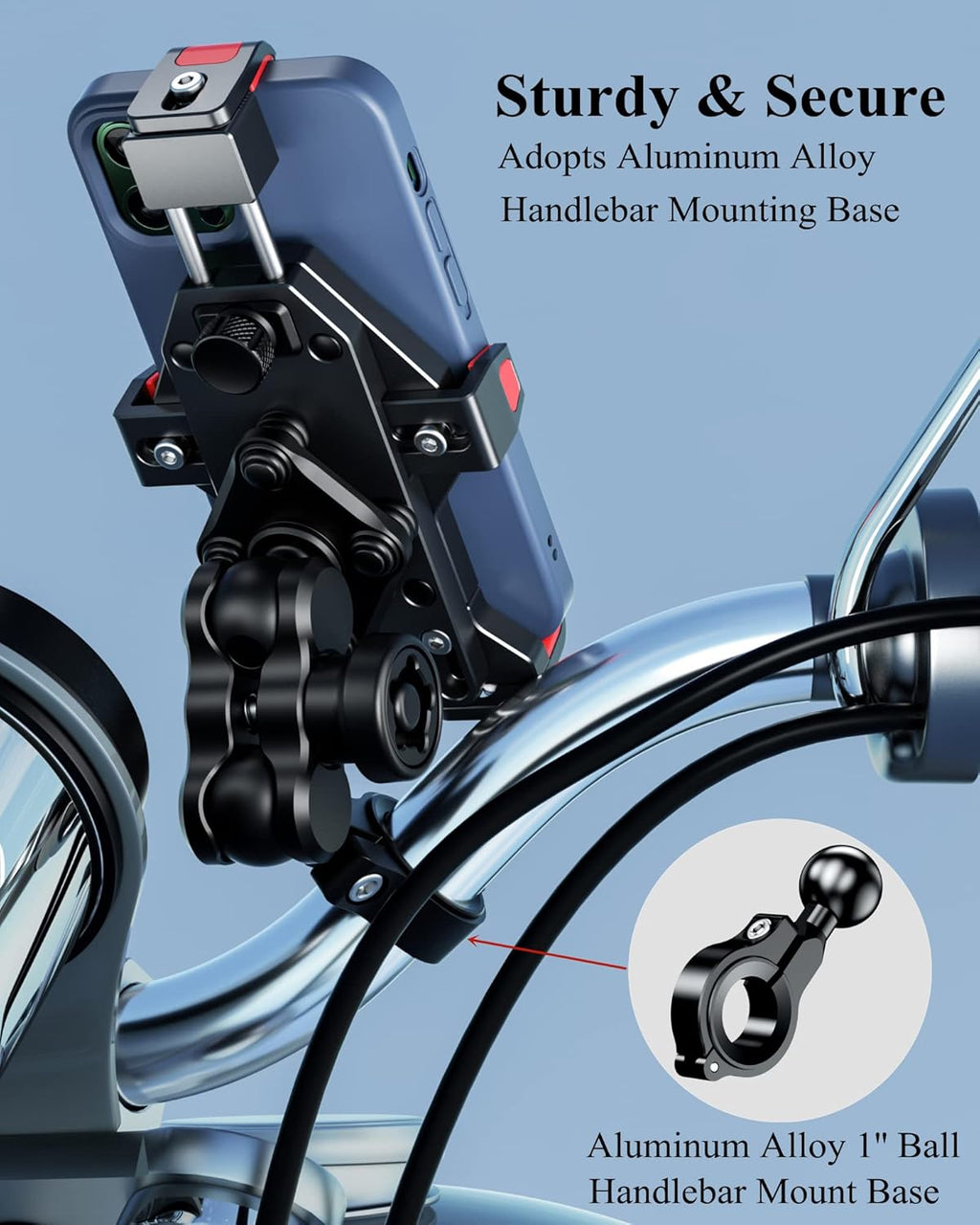 BRCOVAN Anti-Theft Aluminum Alloy Motorcycle Phone Mount Holder