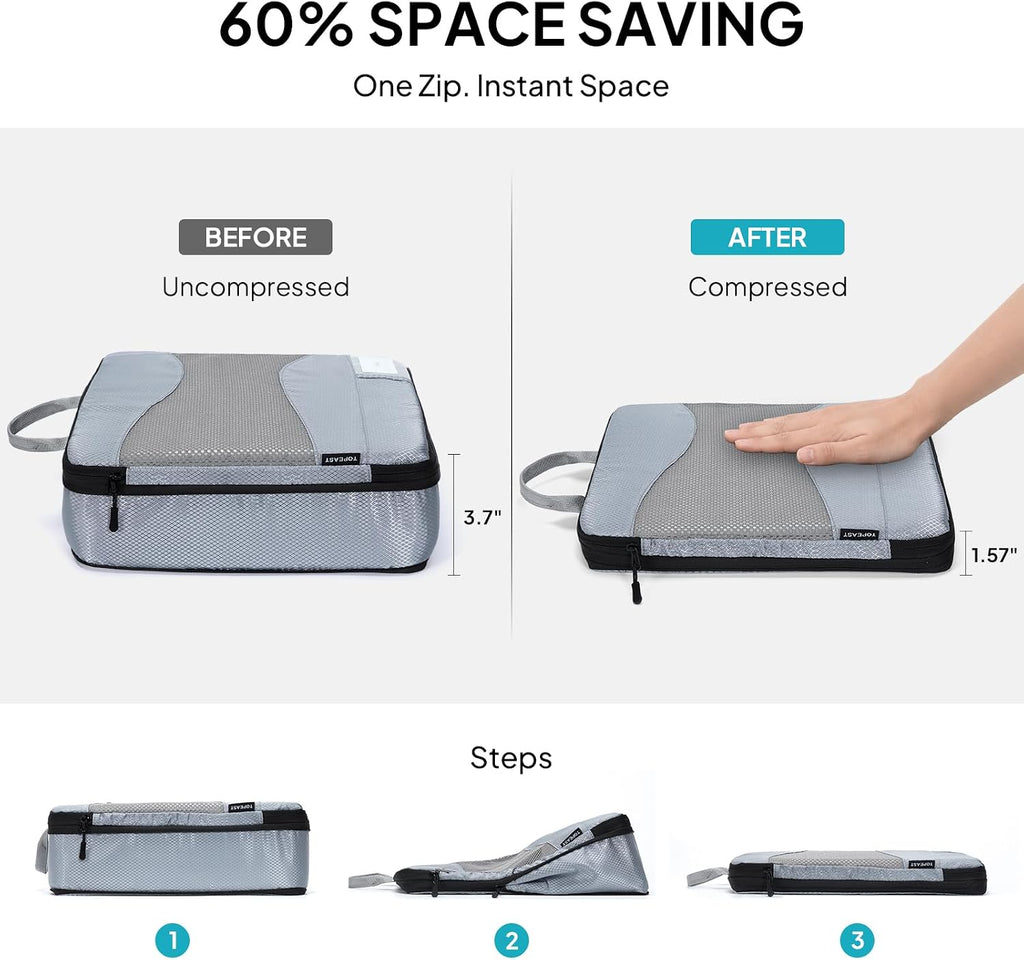 TOPEAST Compression Packing Cubes 4 Set Suitcase Organizer Bags for Travel