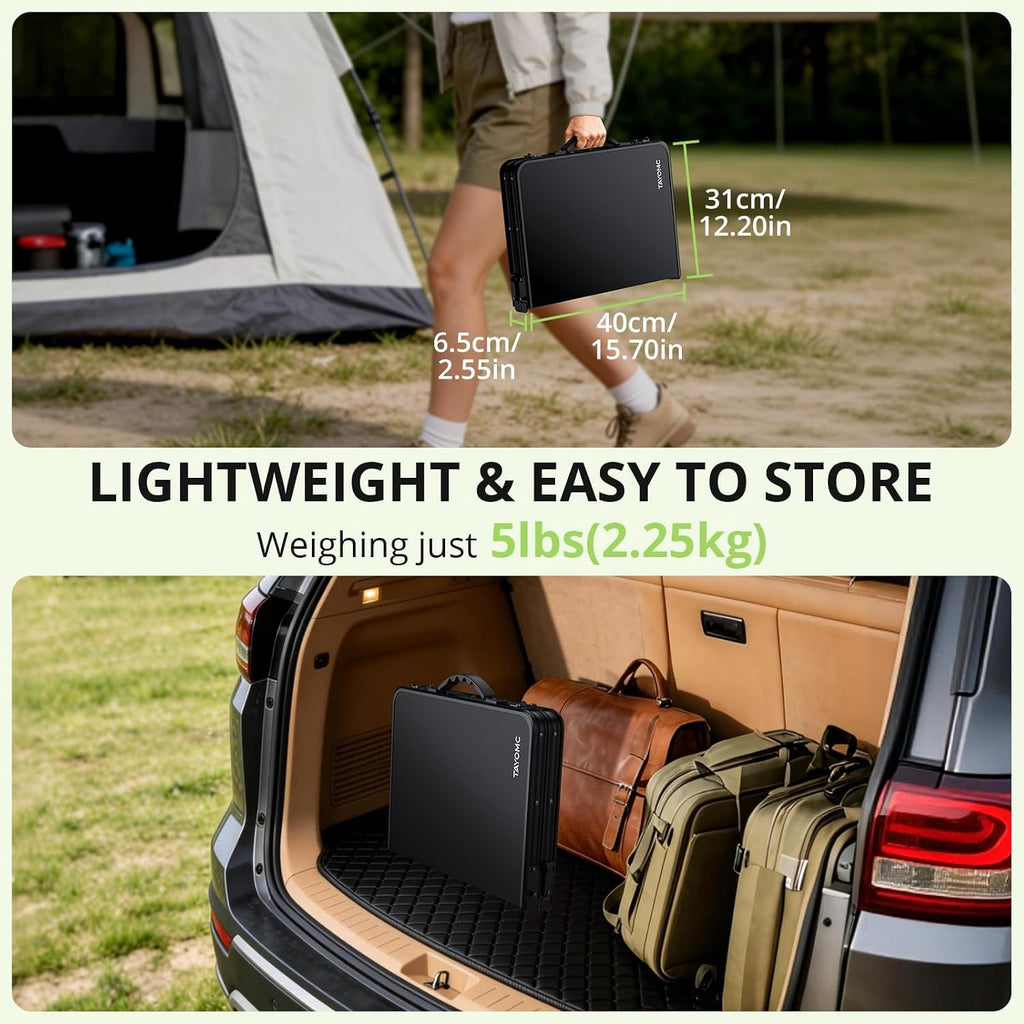 2ft Plastic Folding Table, 3 Adjustable Height Waterproof Small Folding Camping Table Lightweight & Portable with Carry Handle, for Indoor Outdoor RV Travel Picnic Beach, 22.8" X 15.7", Black