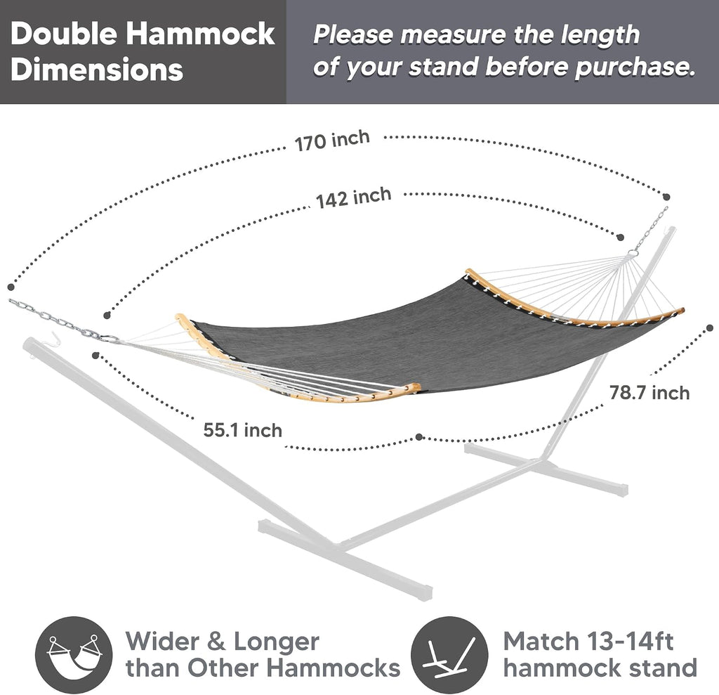 SUNCREAT Portable Double Outdoor Hammock, 450lbs Capacity, Dark Gray