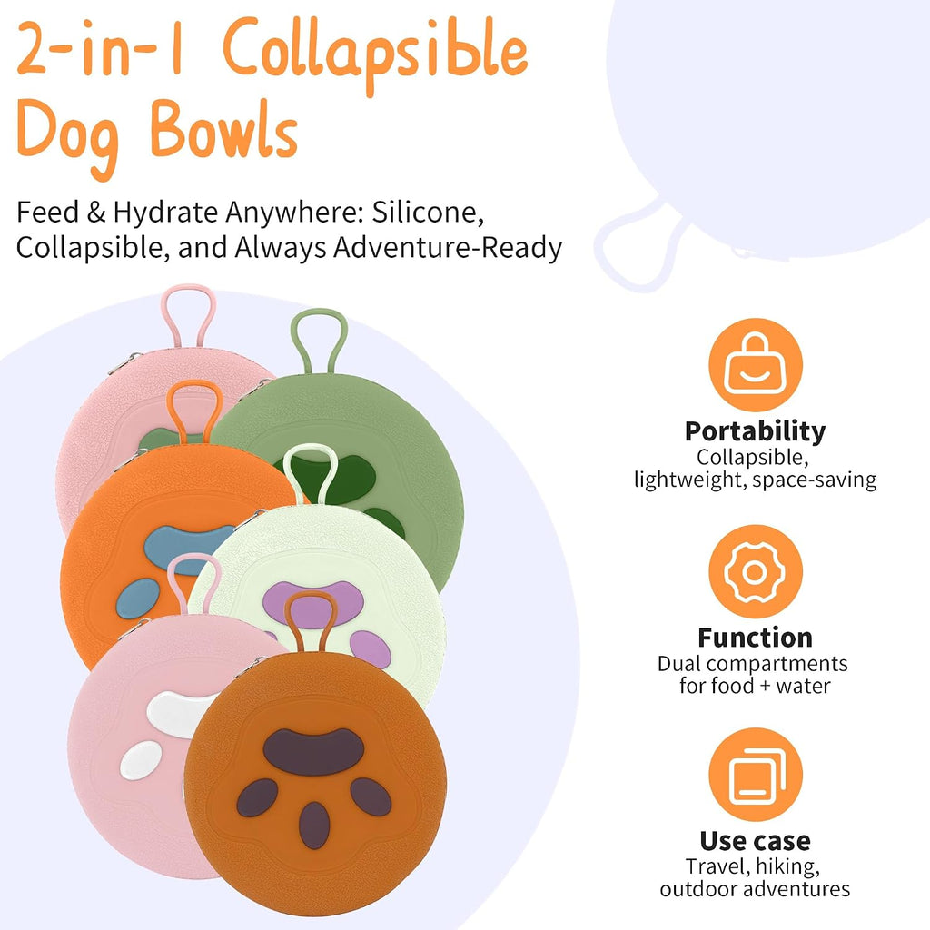 Collapsible Dog Bowls, 2-in-1 Pet Food Water Feeder Brown Pink