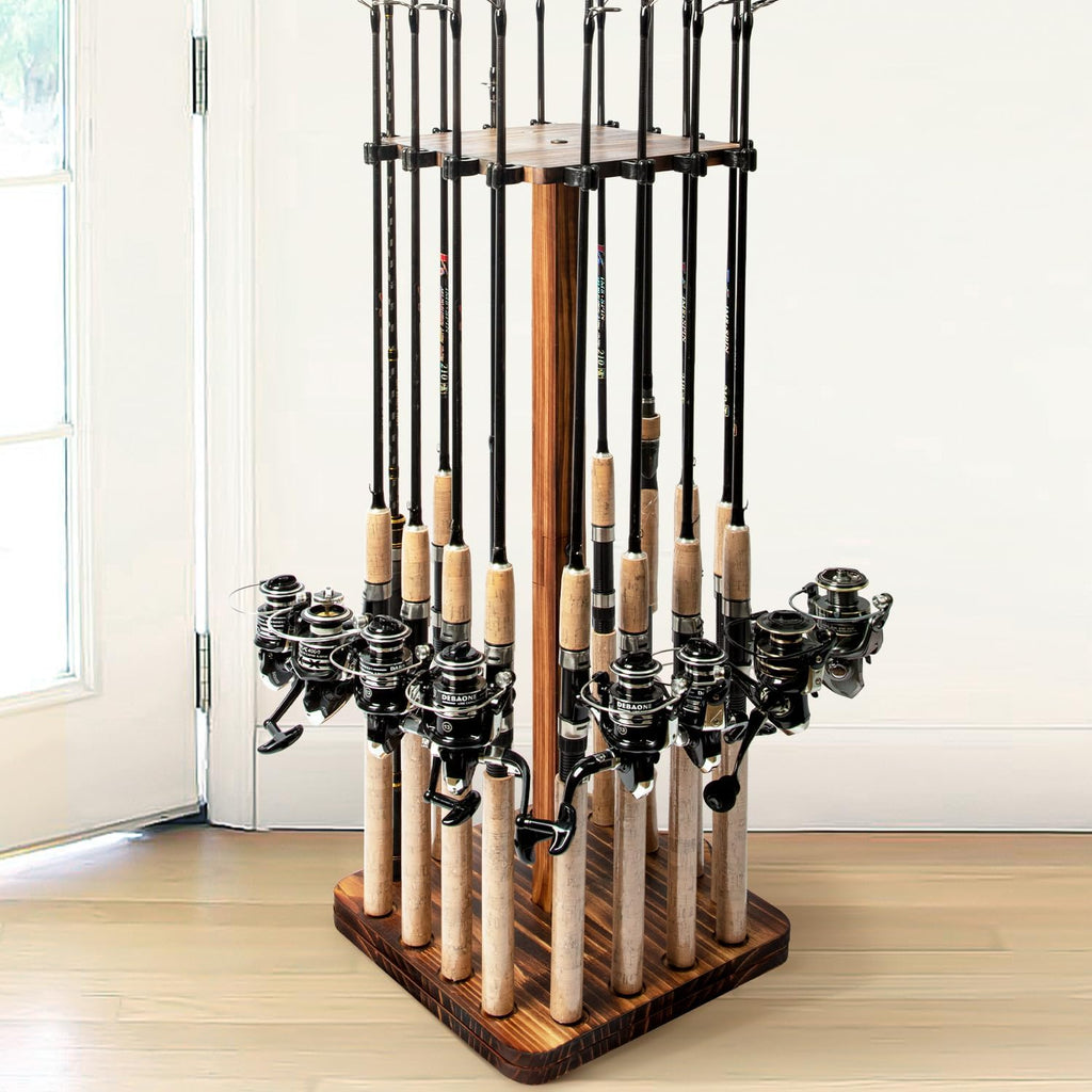Ghosthorn Fishing Rod Holder for Garage,Wood Floor Pole Rack for Men Gift