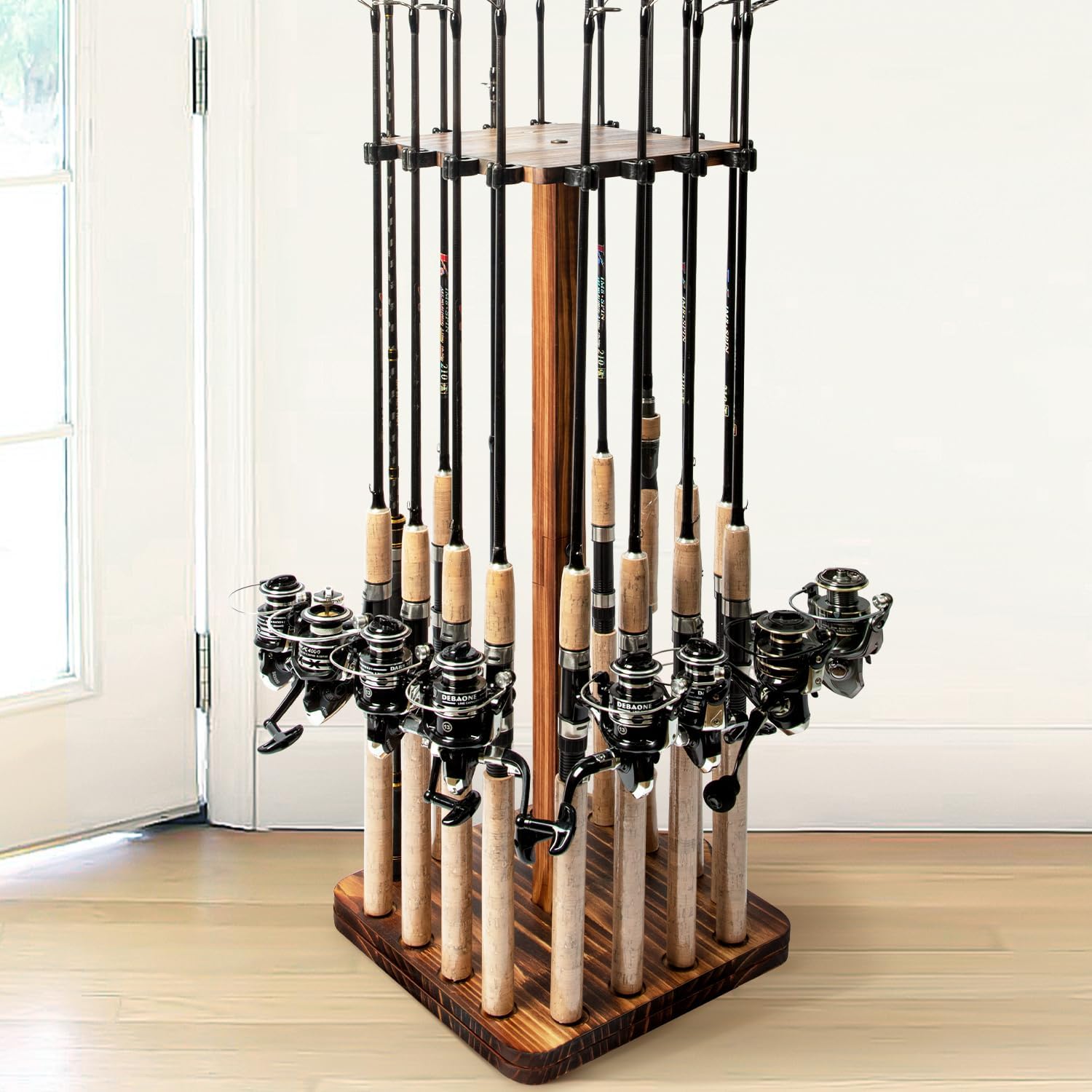 Ghosthorn Fishing Rod Holder for Garage,Wood Floor Pole Rack for Men Gift