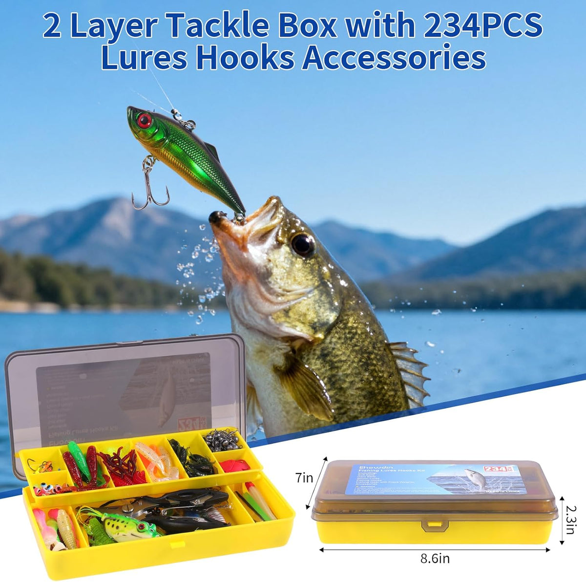 140/234PCS Fishing Lures Kit with Pliers, Fishing Gear Tackle Box Included Tackles, Bionic Baits,Spoon, Hooks, Weights Freshwater, Saltwater and Accessories for Men Women Kids