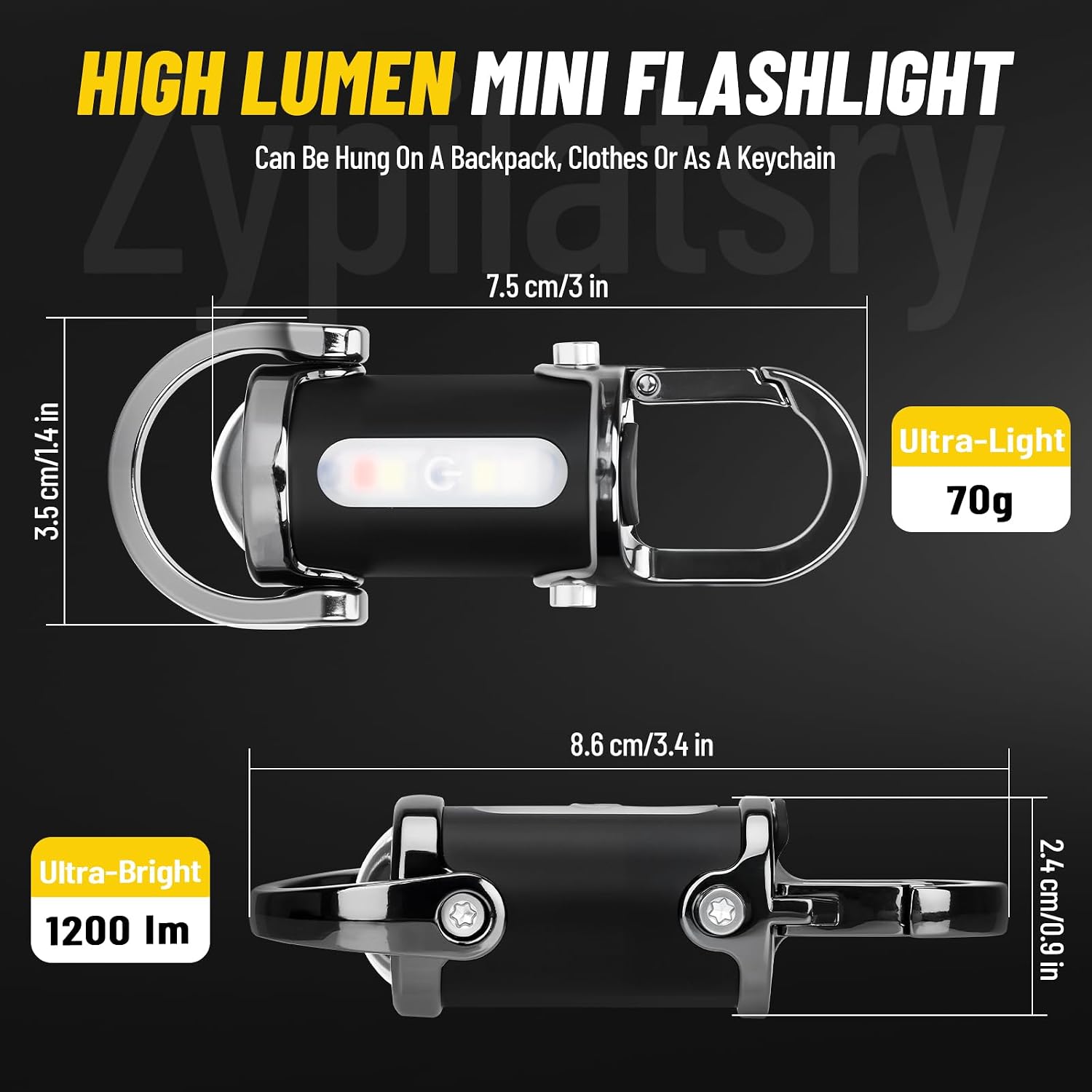 1200LM Super Bright Mini Led Flashlights USB Rechargeable Small Waterproof Keychain Flashlight Rescue, Camping-Black