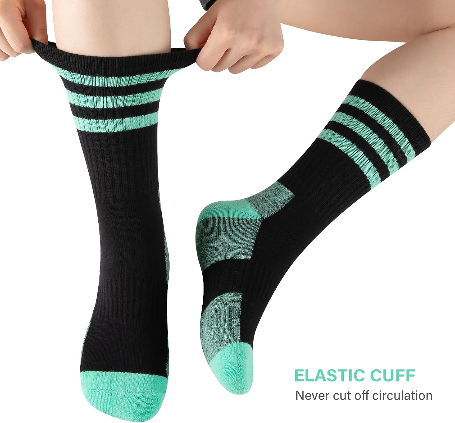 COOPLUS Womens Athletic Crew Socks Cushioned Cotton Wicking Outdoor Recreation Sports Calf Socks 5 Pairs