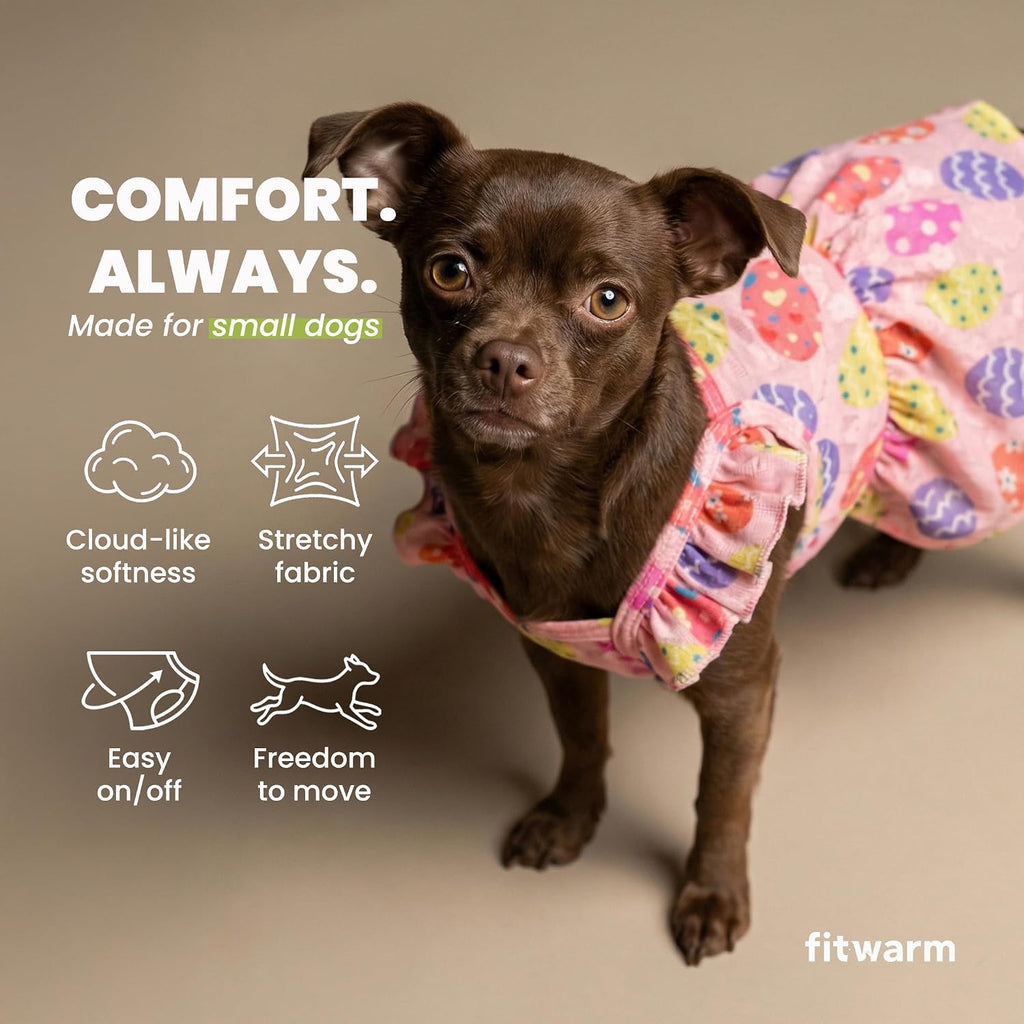 Fitwarm Easter Egg Dog Dress, Holiday Dog Clothes for Small Dogs Girl, Pet Easter Outfit, Pink, Yellow, Purple, Medium
