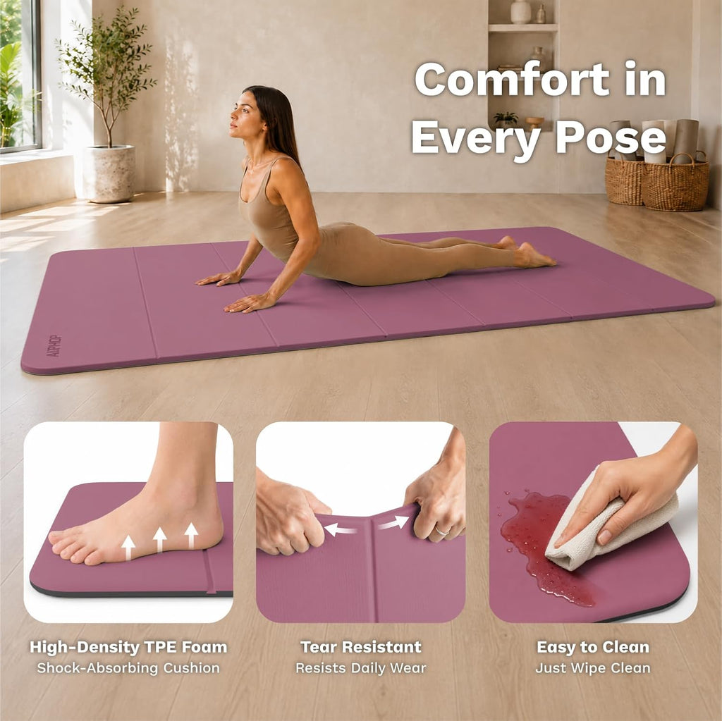 AIRHOP Foldable Yoga Pilates Mat 10mm Thick Non Slip TPE Workout Pad 75x26"